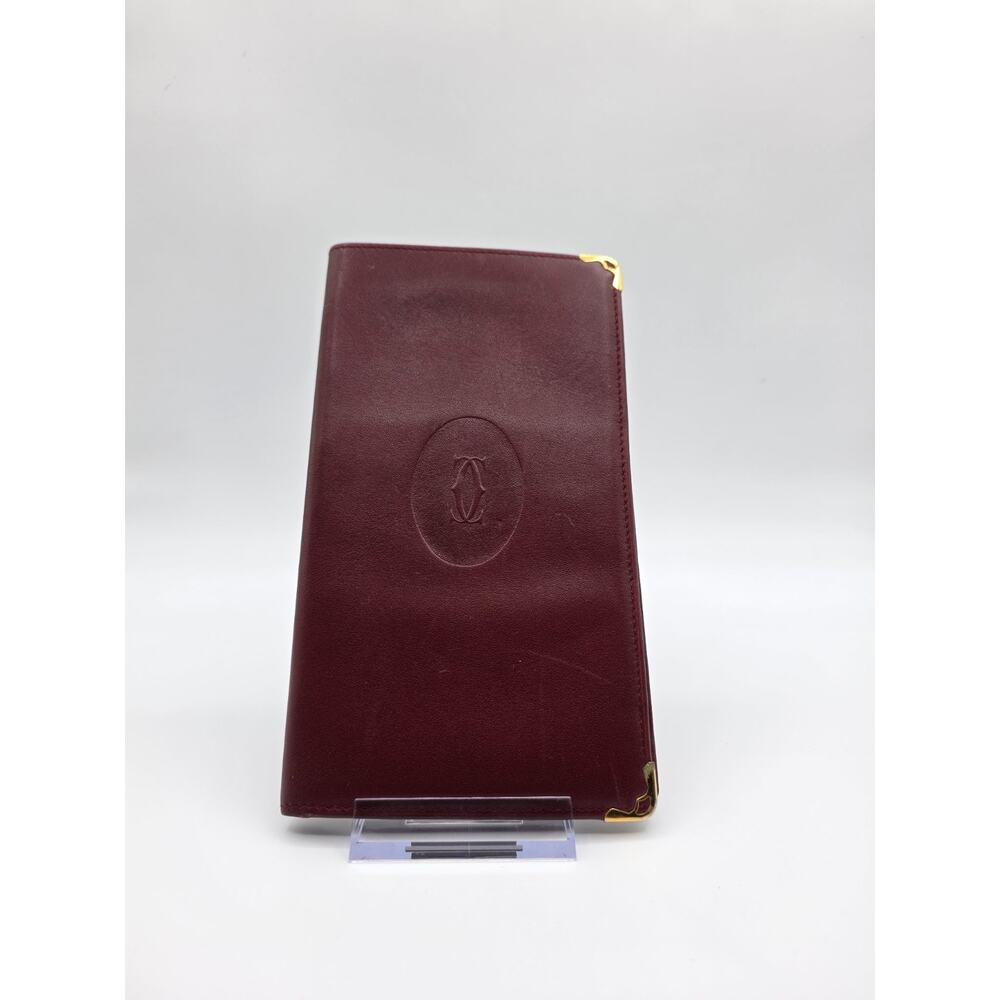 Cartier Les Must De Cartier Burgundy Leather Long Wallet Card Holder Gold Corner